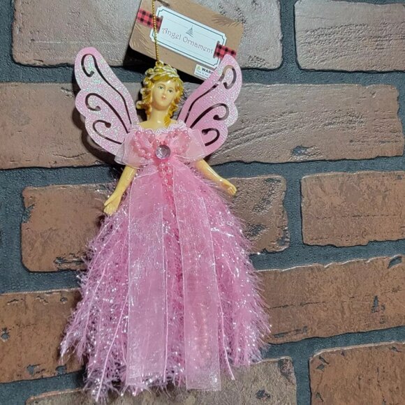 Angel Ornament ~ Holiday Decorations ~ Pink Tinsel, Beads, Jewel ~ 8 Inch - Picture 4 of 5